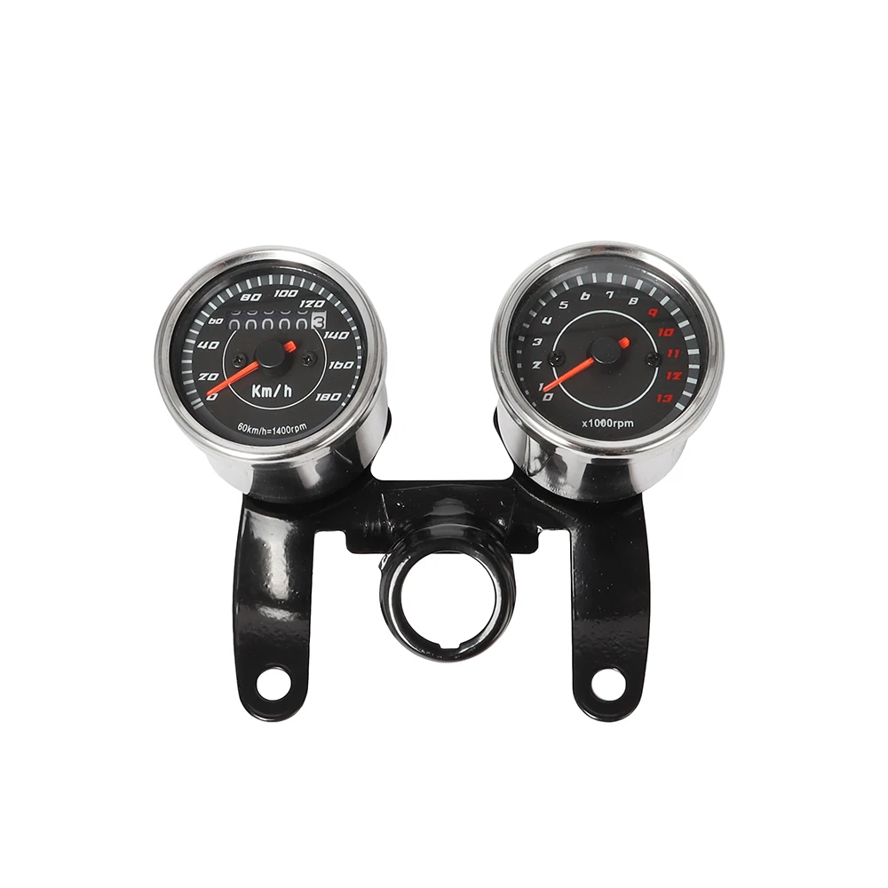 Motorcycle Dual Odometer Speedometer Gauge LED Backlight Signal Light white display and black shell 