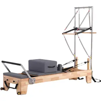 Professional Oak Reformer Pilates Machine Wood Pilates Reformer With Half Tower Trapeze Workout Indoor Wooden Reformer