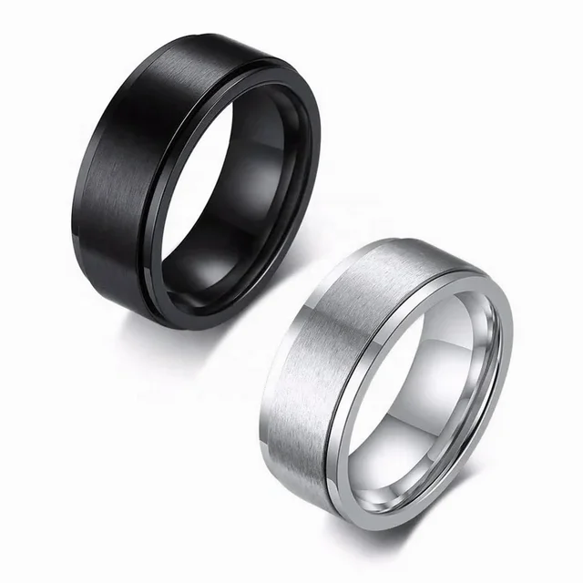 Custom Unique 8mm Stainless Steel Rings 360-Degree Rotation Jewelry Relieve Anxiety Decompress Band Plated Ring for Men Woman