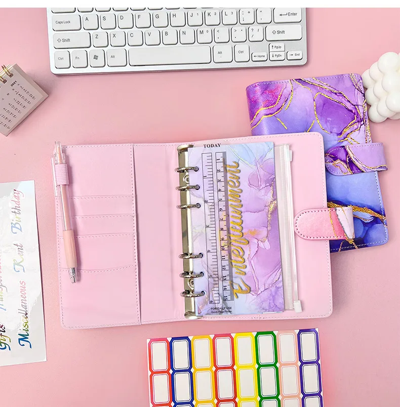 Colorful Marble A6 Binder Organizer Planners Pu Leather Budget Binder