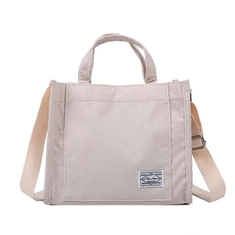 Custom Women Corduroy Canvas Shoulder Bag Eco Messenger Bags Small Casual Cotton Canvas Tote Crossbody Bag