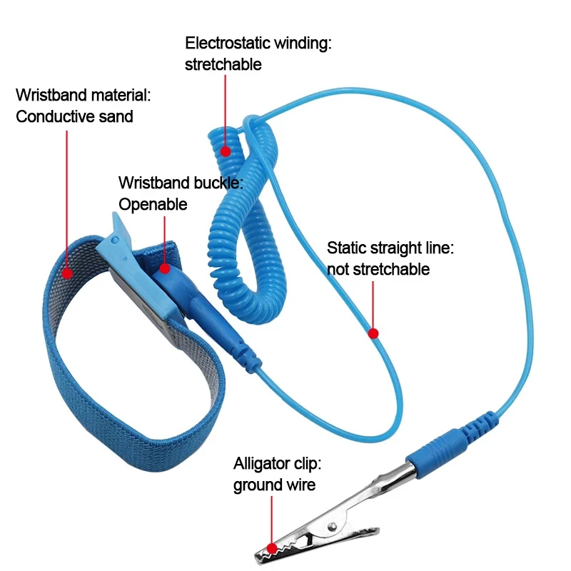 Bracelet Antistatique ESD Bleu Avec Ancrage Et Fil - Protection Pour Composants électroniques
