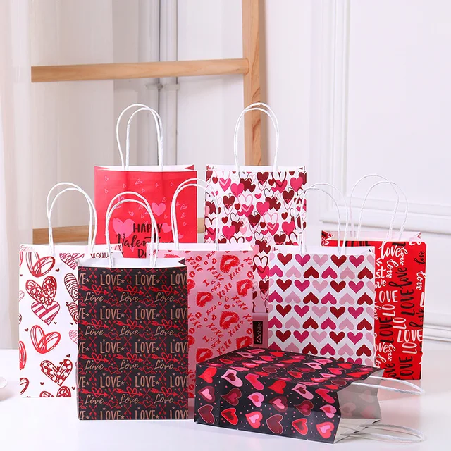 Customized CMYK Valentine's Day Love Decoration Handbag Girl Surprise Gift Souvenir Paper Bag DIY Packaging Bag