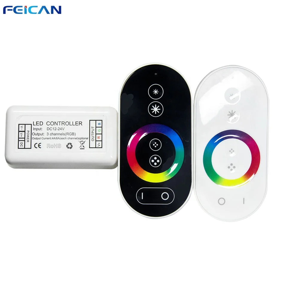FEICAN RF Wireless Full Touch LED RGB Controller 6-Keys Remote 3-Channels Dimmers for DC12-24V Lighting Control 8A Output