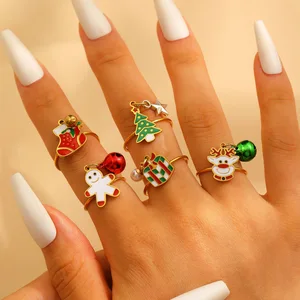 MW Trendy Christmas Collection Snowflake Reindeer Pendant 18K Gold Plated Stainless Steel Open Fashion Jewelry Rings