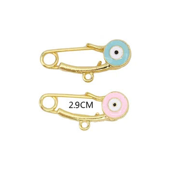 2.9cm 1 Loop Mini Evil Eye Baby Pins Enamel DIY Craft Islamic Muslim Safety Pins Allah Baby Stroller Pin for Kids Jewelry Making