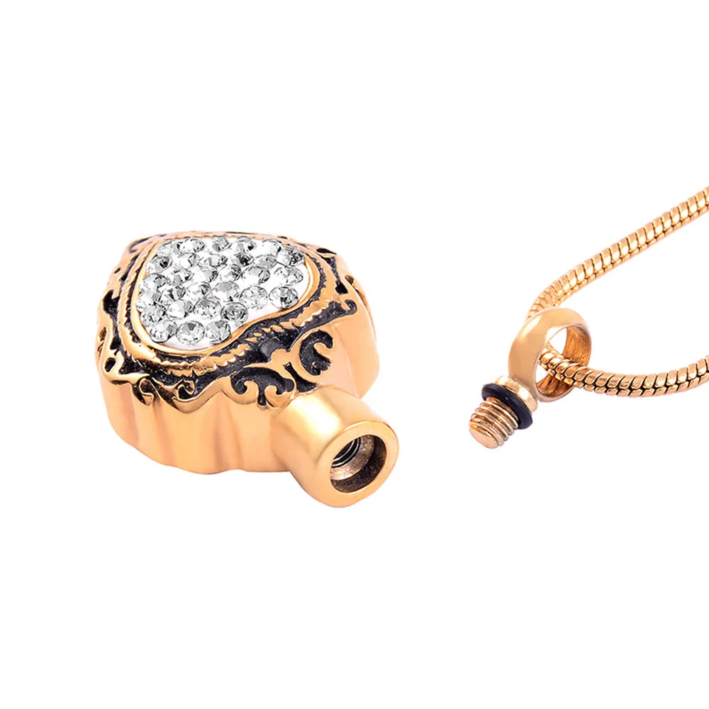 Cremation jewelry stainless steel urn with heart-shaped gemstone urn pendant with filling kit for cremation funeral