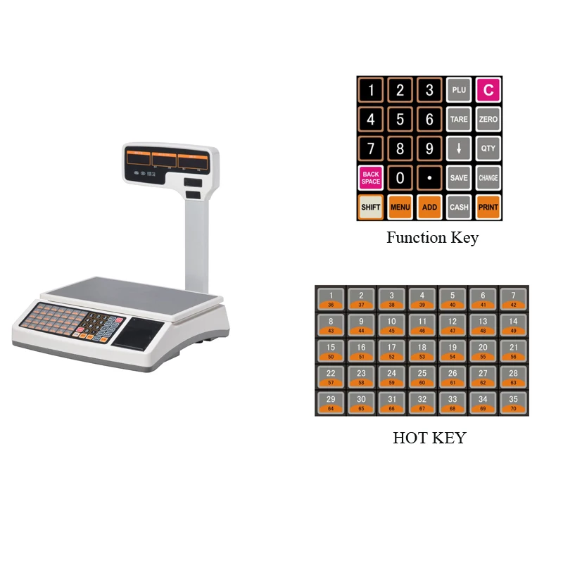 factory price receipt printing scale 30kg Weighing Scale with thermal printer support multi language printing for Bakery or rest
