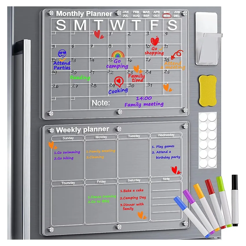 Magnetic Acrylic Reusable Monthly & Weekly Planner Dry Erase Board Calendar for Fridge