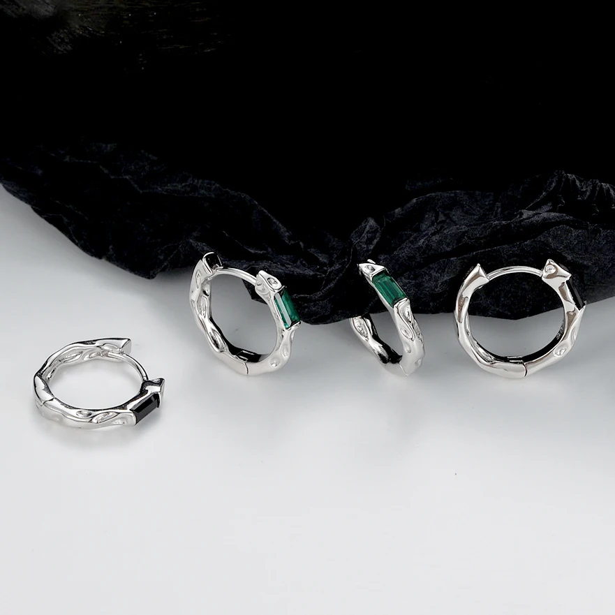 Green Cubic Zirconia Small Hoop Earrings Real S925 Sterling Silver Elegant Green Zircon Inlaid Earrings for Women