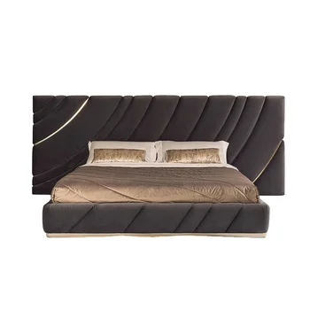 High Quality Promotion Storage Space Oversized Headboard Light Luxury Wooden Beds