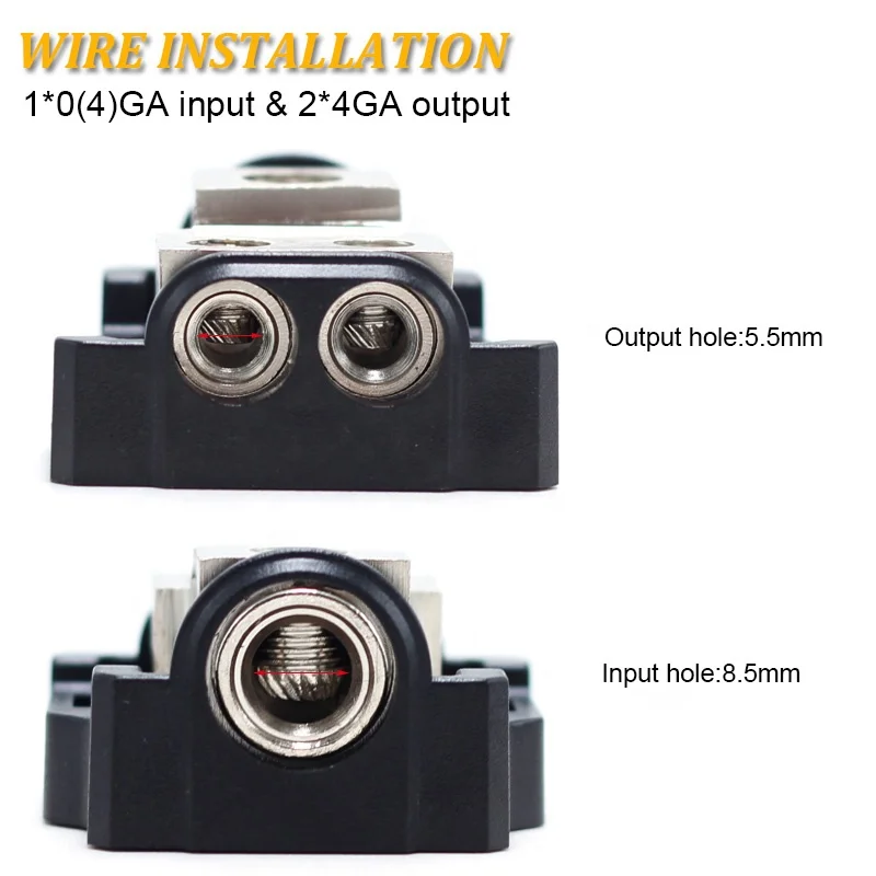 2Pcs Amp Power Distribution Block – 0/2/4 Gauge Input, 4/8/10 Gauge Output, 1-in 4-out