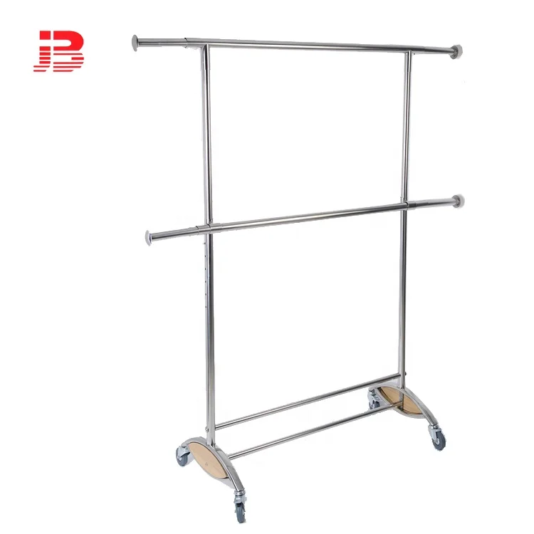 Wholesale metal collapsible double bar clothes display rack