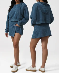 Autumn 2 Piece Outfits Hoodie Tennis Skirt Sets for Women Outdoor Gym Fitness Sets Custom LOGO Fitness Wear With Shorts