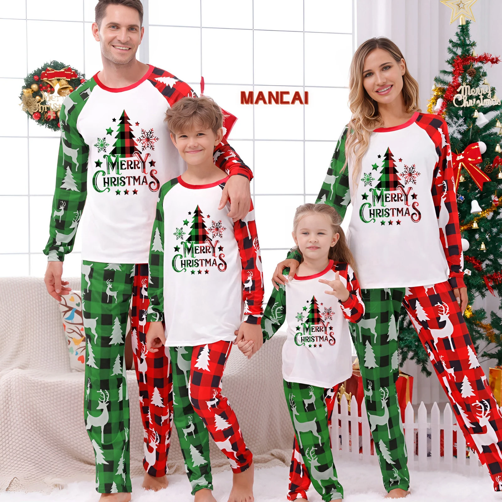 New Xmas Green Halloween Christmas Family Dress Cute Cartoon Character  Pattern Family Matching Sets Christmas Couples Pajamas