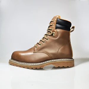 Genuine Leather Rubber Sole Goodyear Safety Shoe Anti Smash Puncture-proof Security Shoe Mid Top Labor Work Footwear for Unisex