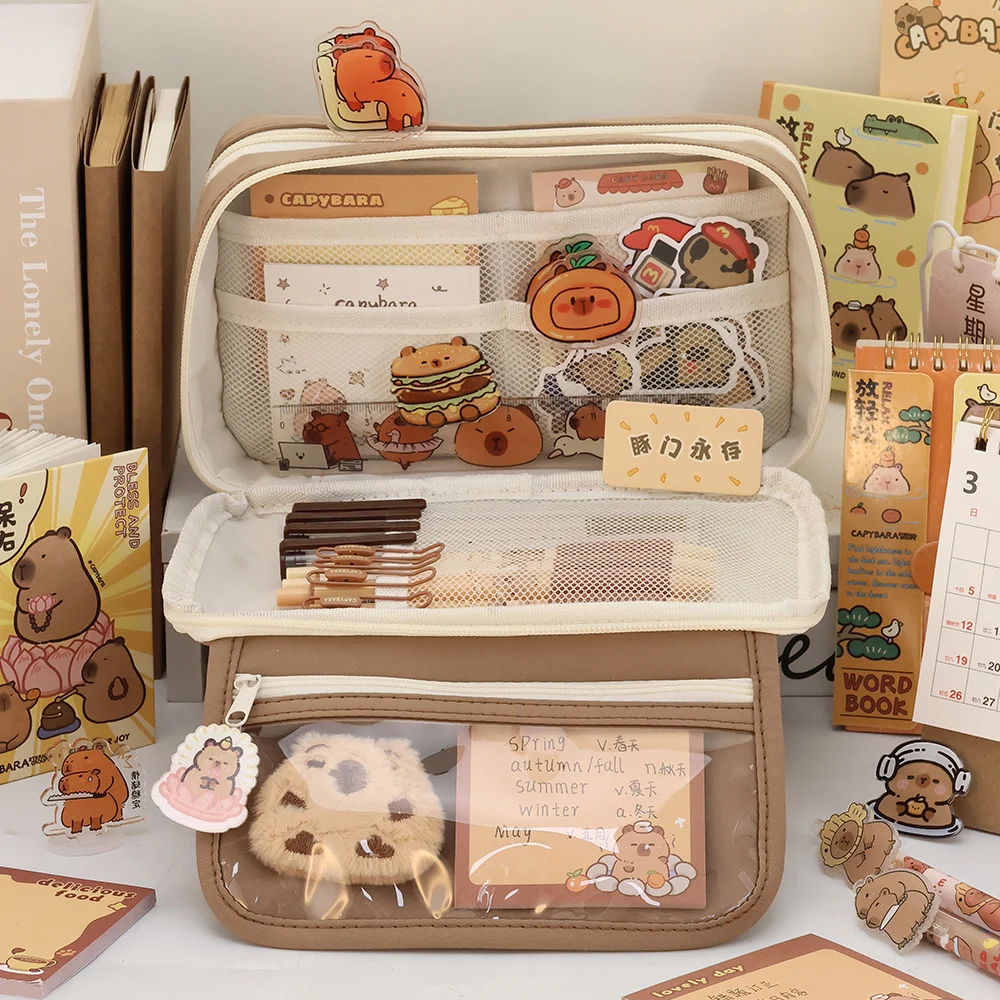 Wholesale Kawaii Multi-layer Large Capacity Cute Schoolbag Pencil Case Simple Girl Korean Stationery Pencil Case Pouch