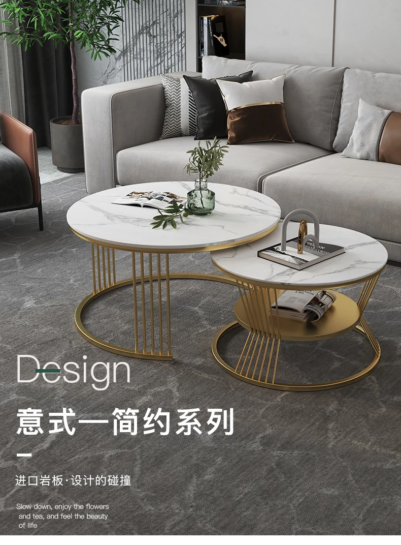 simple white metal stone gold luxury nordic round modern marble top coffee tables nesting center table for living room set home