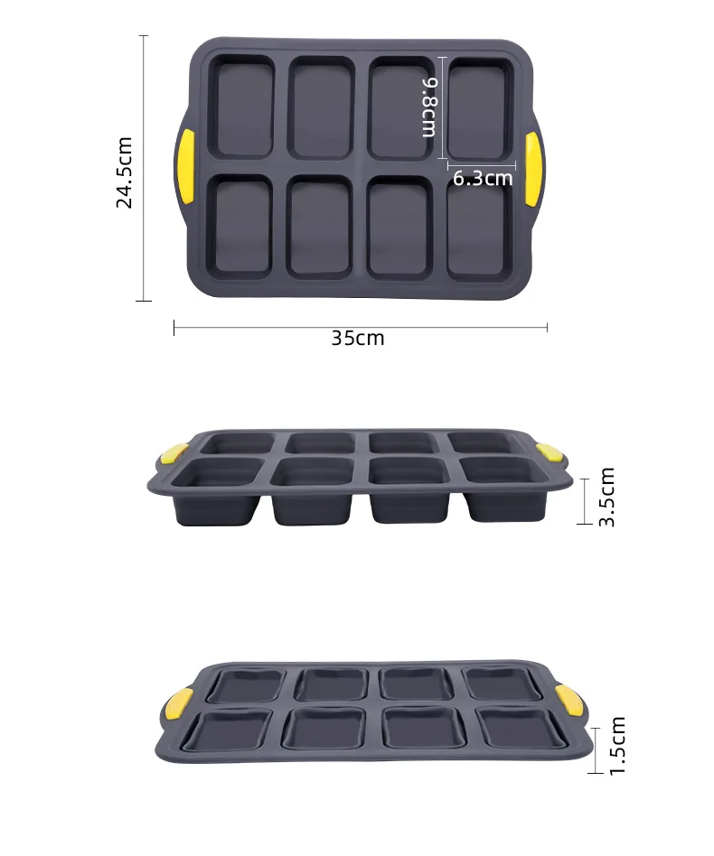 Silicone Reusable Heat Resistant Muffin Cup Mold with Frame Square Cake Baking Oven Mold Pudding Jelly Mold details