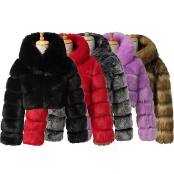 Winter French fashion new temperament slimming hooded imitation fur fur coat women's short top