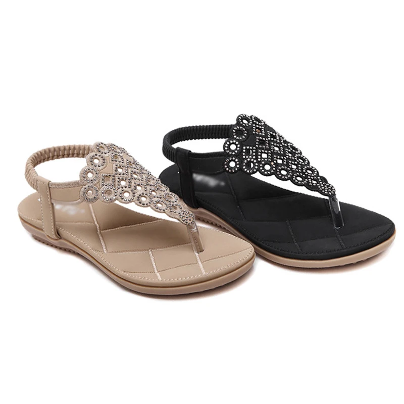 Women's Summer Sandals Casual Comfortable Flip Flops Beach Shoes Ankle T-Strap Thong Elastic Flat Sandals for Women