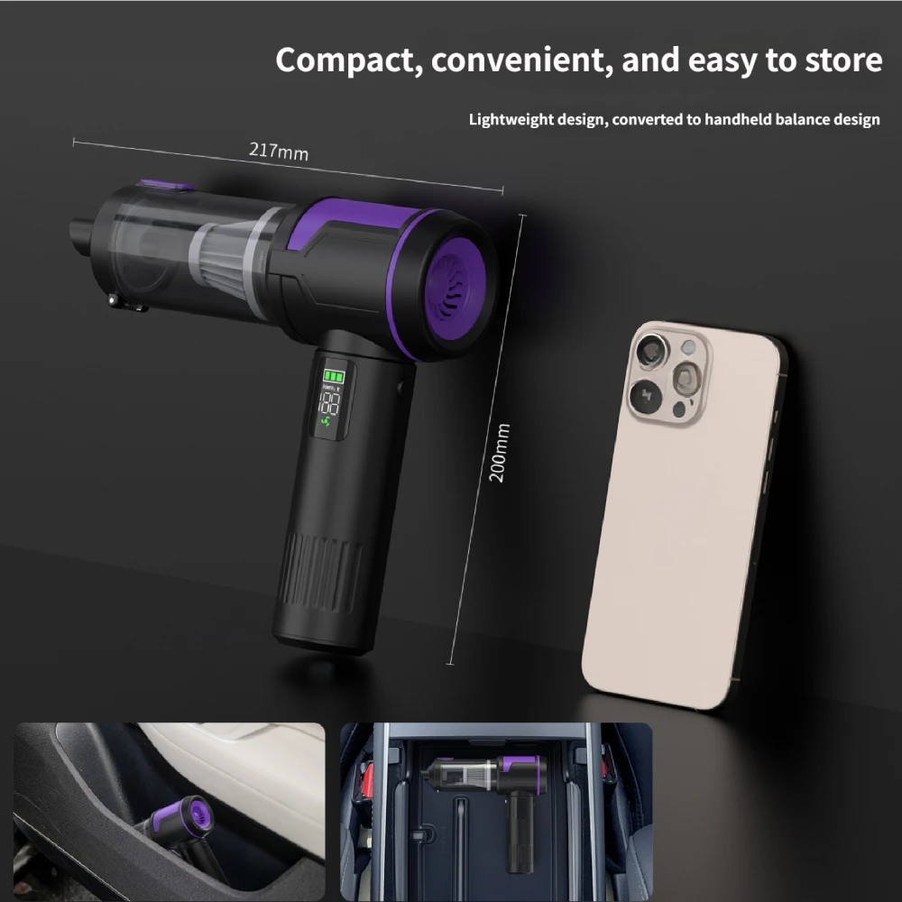 Portable 18000Pa Handheld Mini Wireless Car Vacuum Cleaner with 3 Nozzles ABS Material 100W Power Source - view 6