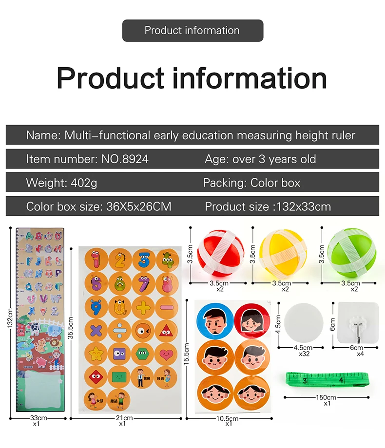 Early Learning Ruler Height Wall Chart Ruler Cartoon Child Growth Chart Measurement Early ...