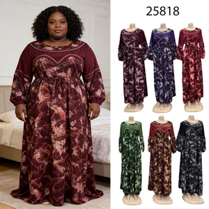 New Wholesale Fashion Printed Summer Women Muslim Clothing Robe Crewneck Long Sleeve Dress
