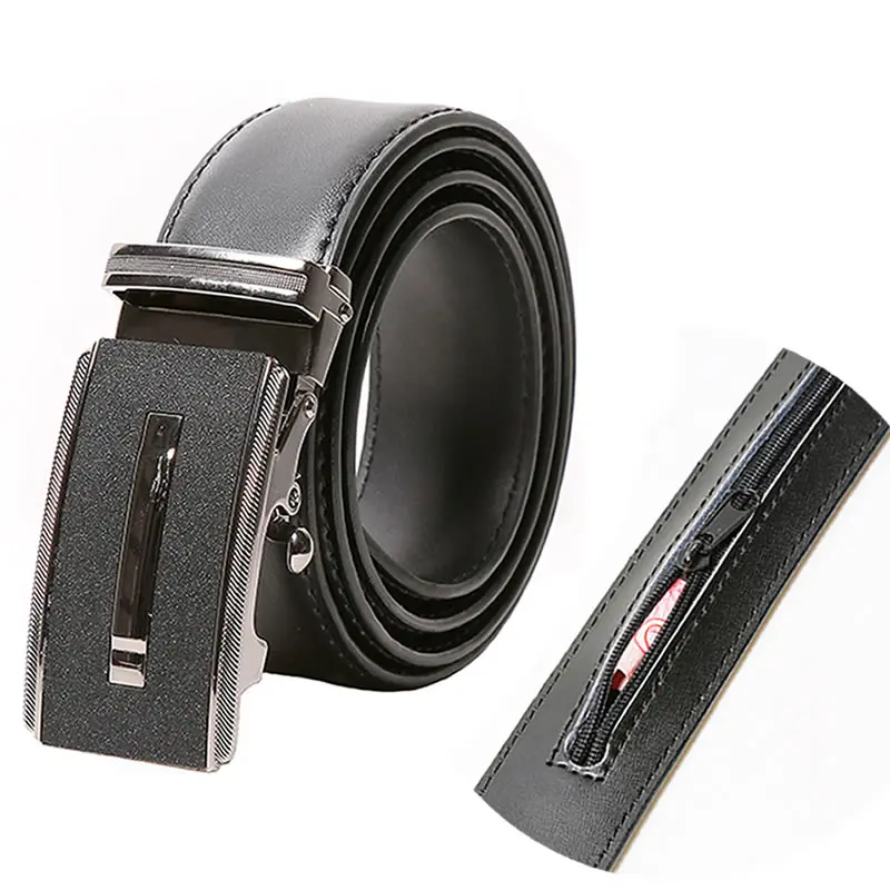 Fast Delivery Automatic Sliding Custom Hidden Zipper Money Belt Genuine Leather Ratchet Belts for Men