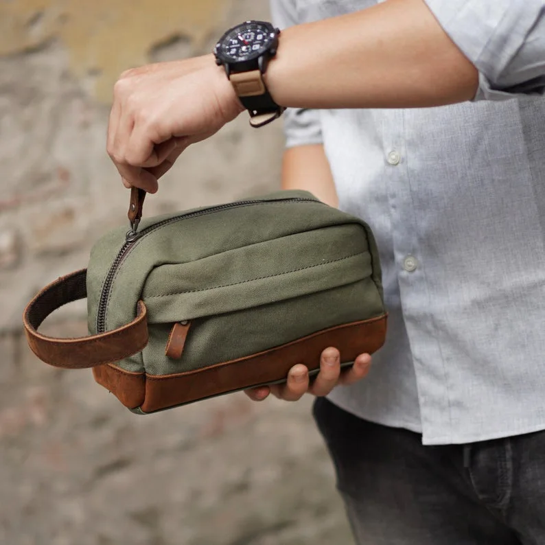 Men's Canvas Toiletry Bag Travel wash bag storage bag Retro Clutch Waterproof Cosmetic Bag