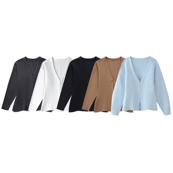European American Women's Premium Casual Full-Sleeve Knitted Jacket ODM Customization for Spring Collection Zipper Closure Short