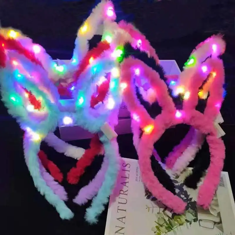LED Light Luminous Rabbit Ears Flashing Bunny Ears Headdress Head Hair Band Hoop Kid Birthday Christmas Party Decoration Toy