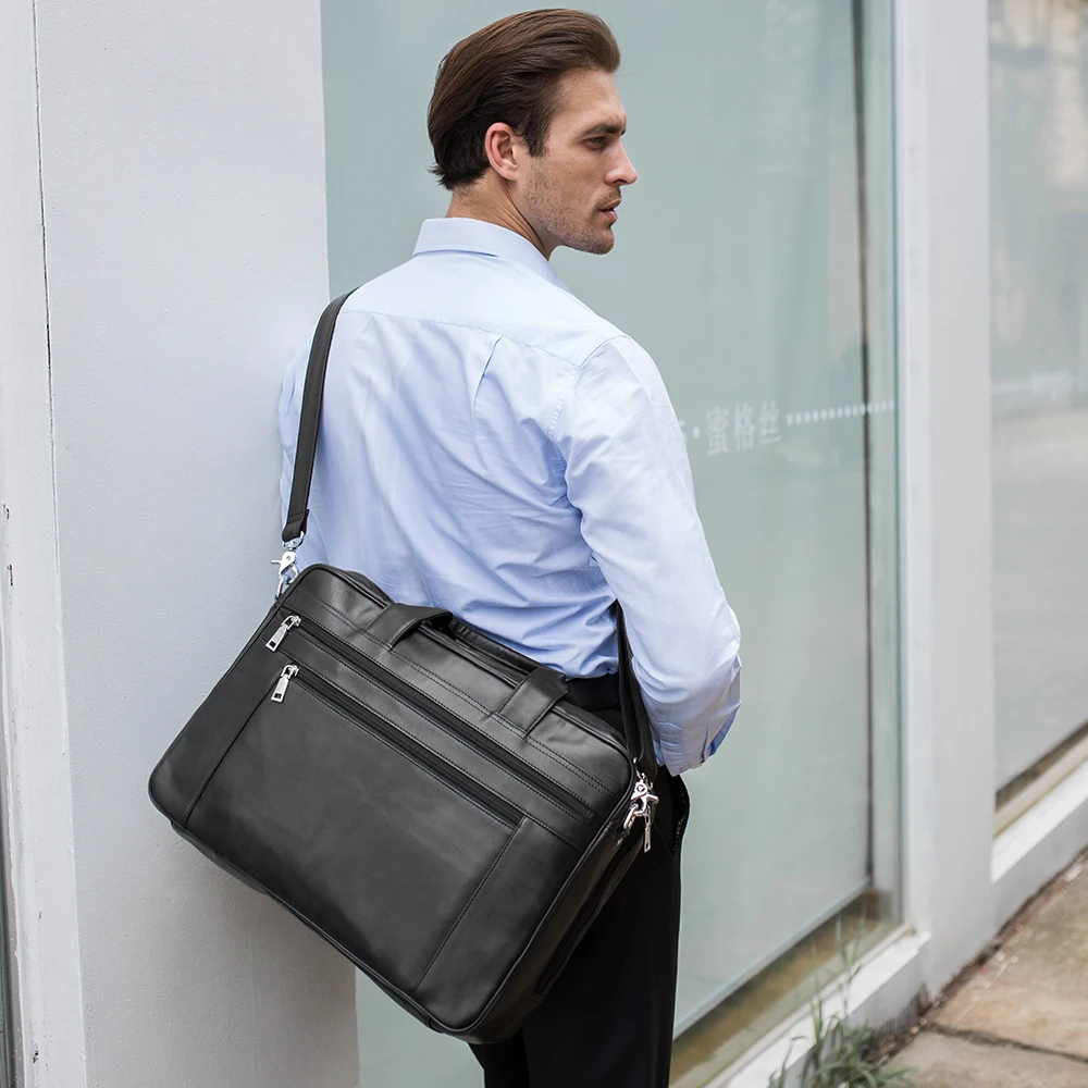 Factory Supply Wholesale Black Mens Business Tote Bag Lawyer Laptop Read Cow Leather Briefcase Lawyer Leather Briefcases for Men