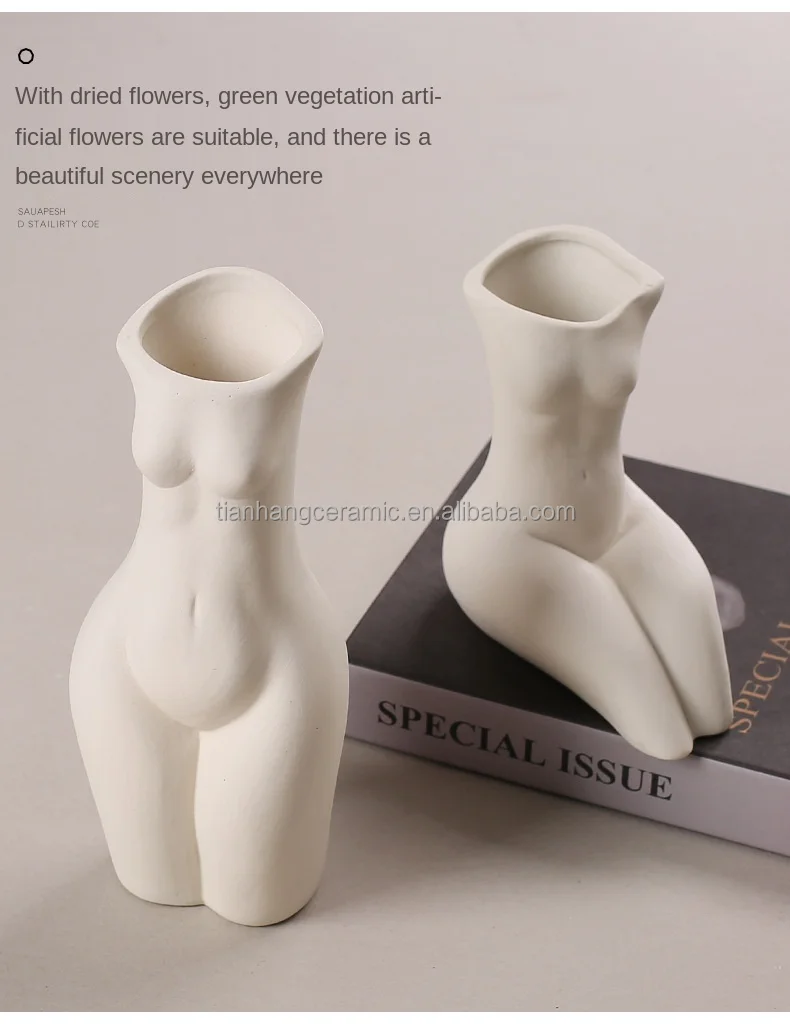 Simple Nordic Dry Ceramic Porcelain female human naked body flower vase Indoor Home Decoration Studio Decoration.jpg