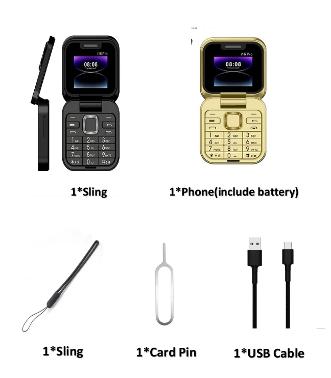 Factory Customized i16pro Mini Fashionable Folding Mobile Phone with French and Spanish Keyboard FM Feature