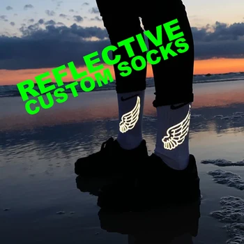 Custom cotton mens glow in the dark reflective sport sock manufacturer of reflective cycling running socks
