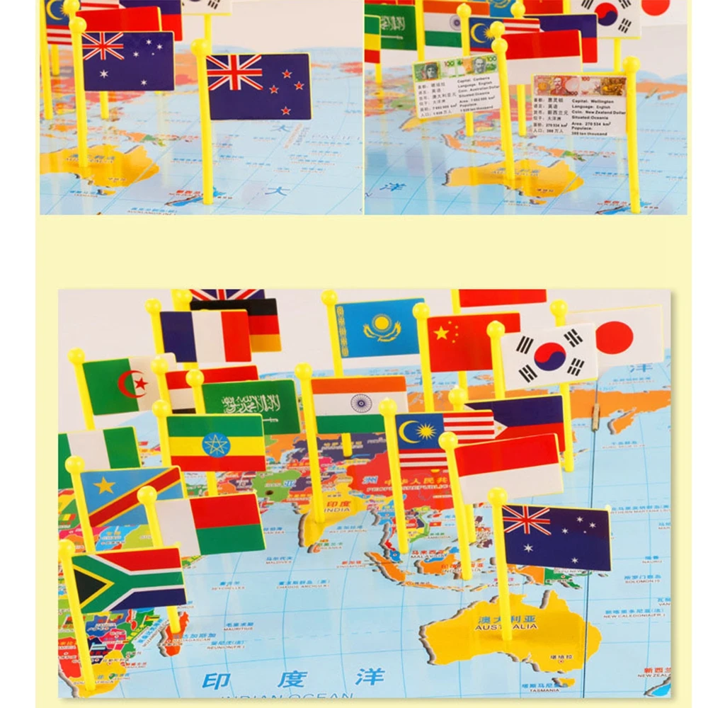 Wooden Map of the World Flags Educational Montesoori Kid Toys Educational Wooden Toys for Baby