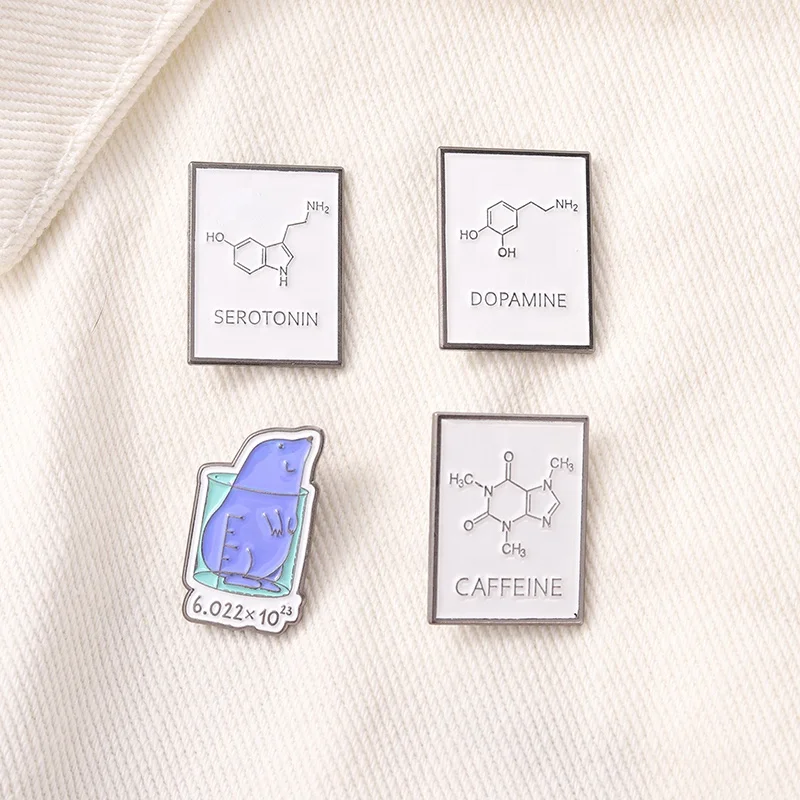Customizable Metal for Lapel Pin Badge Chemistry Teacher's Chemical Molecular Structure Brooch Featuring Custom Caffeine Dopamin