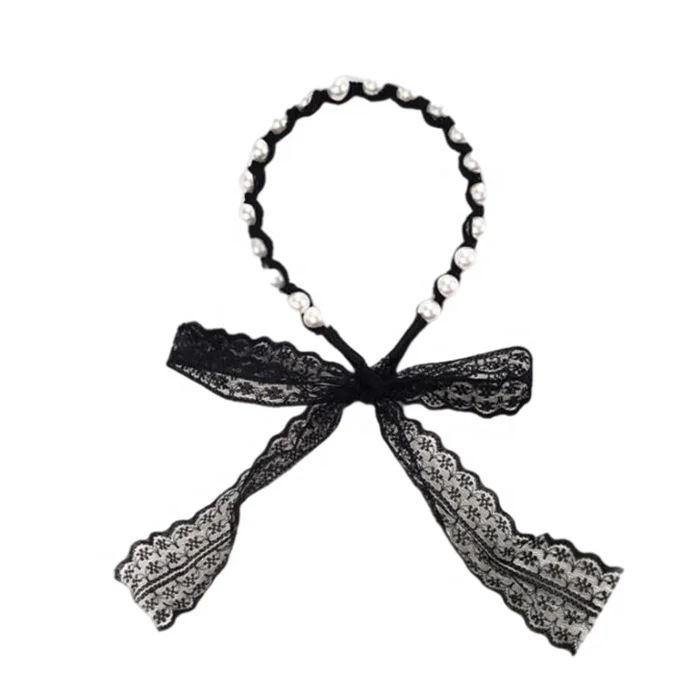 
Оптом женские плетеные повязки на голову, новая летняя лента для волос с жемчугом, Кружевной Галстук-бабочка 