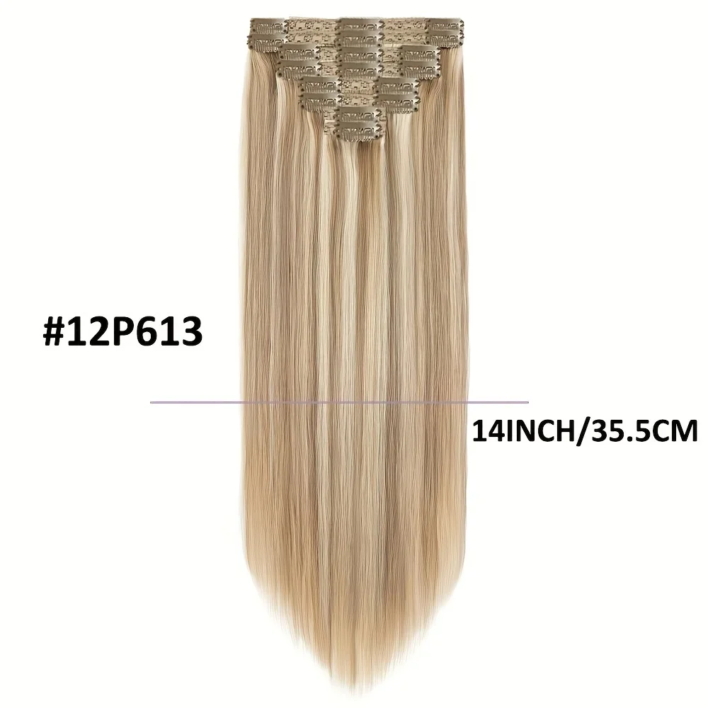 Lot de 8 extensions de cheveux humains Remy doubles raides, brun clair, mélange de blond, tête complète, épaisses, douces et raides_voghion.com