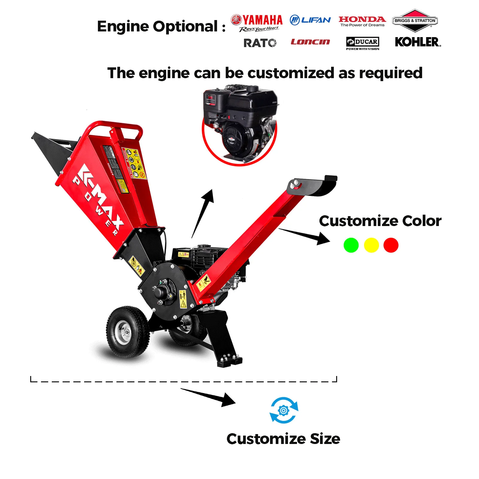K-maxpower Highly Performance TUV CE 7hp Petrol Powered Small Tree Branch Wood Crusher Mini Wood Chipper Shredder Machine
