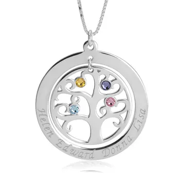 Slovehoony Family Tree With Birthstones 925 Sterling Sliver Gold Plated With Shiny Zircon Jewelry Pendant Necklace For Women