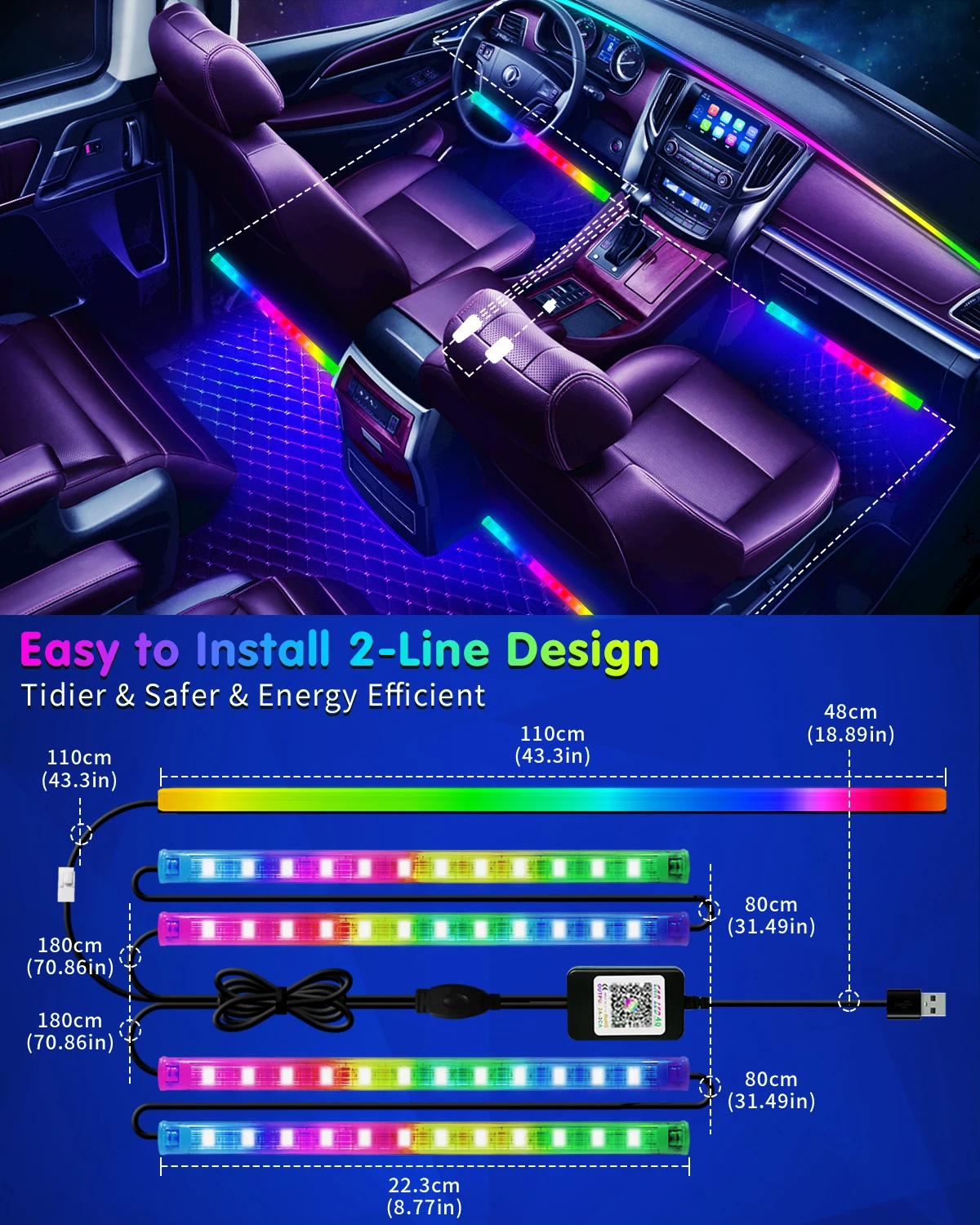 12V Cigarette Adaptateur RGB 5050 APP LED Ampoule pour Voiture Intrieur  Ambiant Lumires Accessoires tanche Bande LED clairage