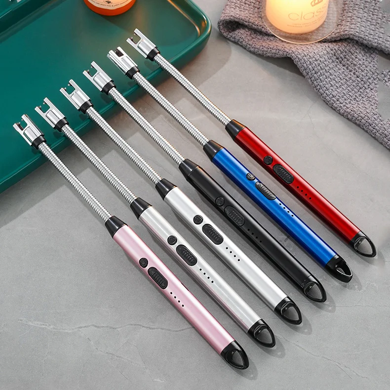 Popular 360 Degree Rotating Arc Lighter USB Rechargeable Cycle Long Handle Windproof Outdoor BBQ Candle Kitchen Lighter