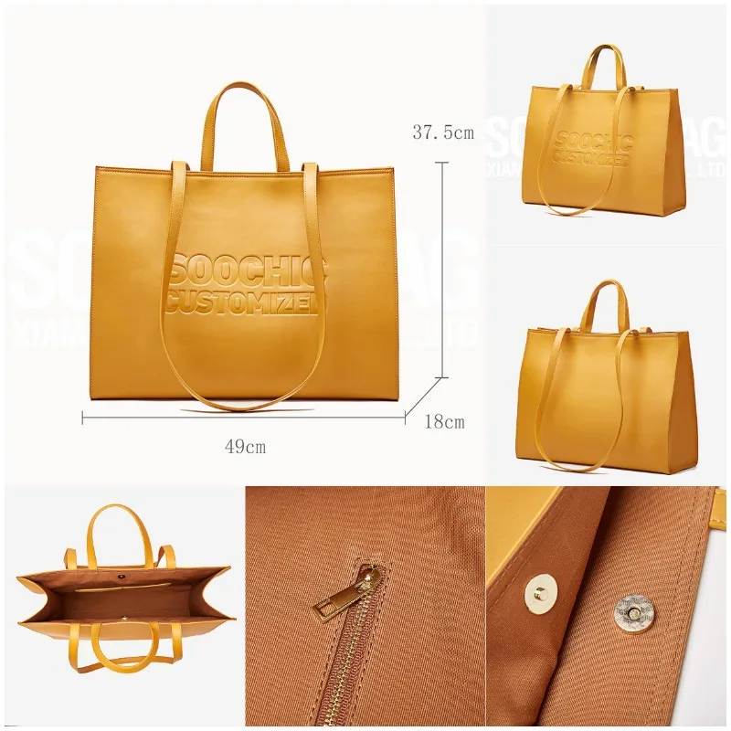 Custom High Quality Black Tote Hand Bags,Pu Leather Tote Bags For Women