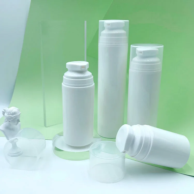 White PP Plastic Round Skincare Airless Pump Bottle with Lotion Pump Cap Lid 50ml 100ml 150ml 200ml