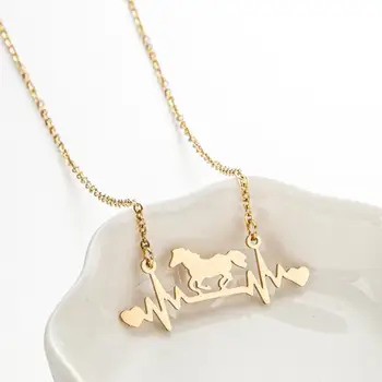 Wholesale Simple Animal Pendant Necklace Fashion Cardiogram Horse Chain Pendant Freshwater Pearl Chakras Necklace
