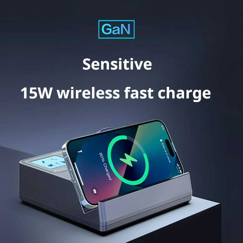3 Chap 1 QC 3 PD 140W 7 Ports Fast GaN Wireless Charging Socket Desktop Station for iPhone Switch Airpods