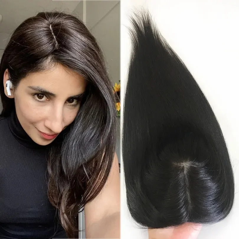 15x16cm Virgin Human Hair Silk Top Injected Skin Base Toupee Natural Scalp Hairpiece for Women_voghion.com