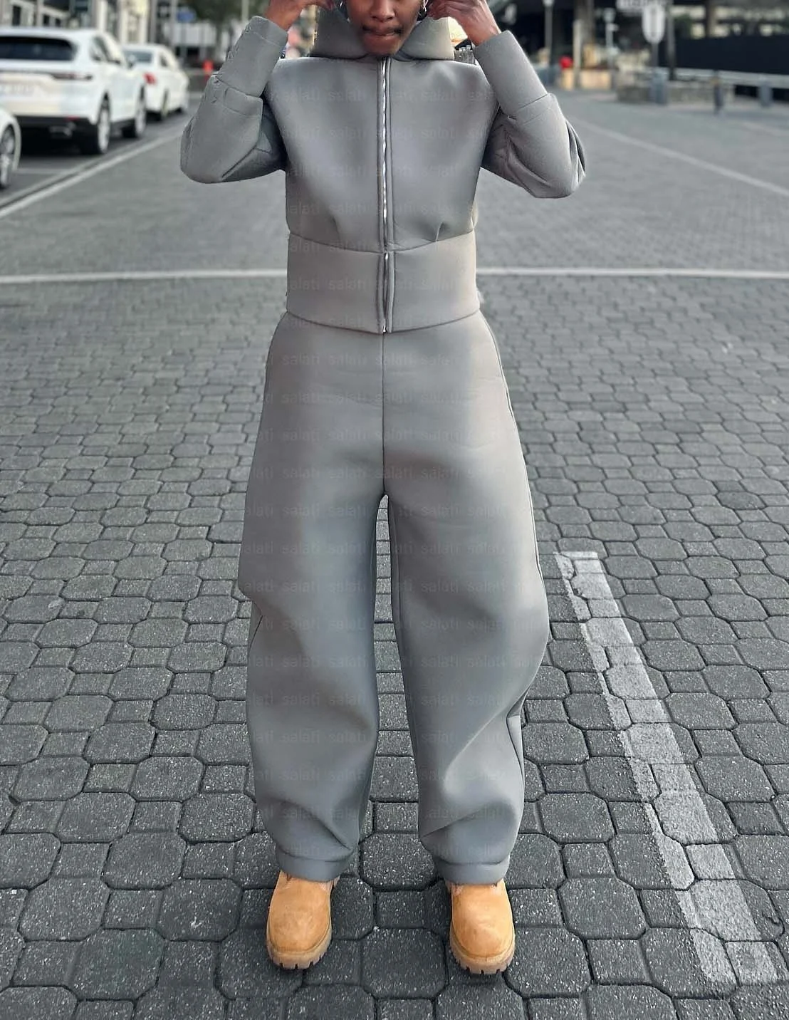 Salati Essentials Men Hoodie Set Monochrome Straight Leg Plain Blank Oversized Winter Heavyweight Sweat Suit Sweatsuit gallery 9
